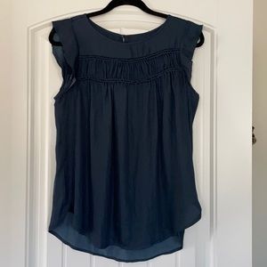 LOFT deep blue short flutter sleeve top M